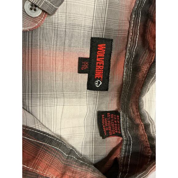 Wolverine Shirt Adult XXL Red Plaid Short Sleeve Button Down Men - Picture 3 of 7
